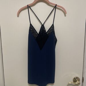 Vintage Express Y2K Small Lace Trim Camisole Tank Top Black Blue Spaghetti Strap